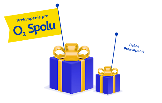 dva balíčky prekvapení, kde menší ma text bežné prekvapenie a väčší má text prekvapenie pre O2 Spolu