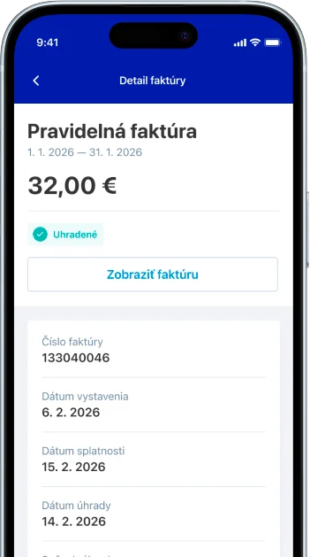 Mobilný telefón s otvorenou O2 aplikáciou a s obrazovkou zobrazujúcou nastavenie automatických platieb faktúr