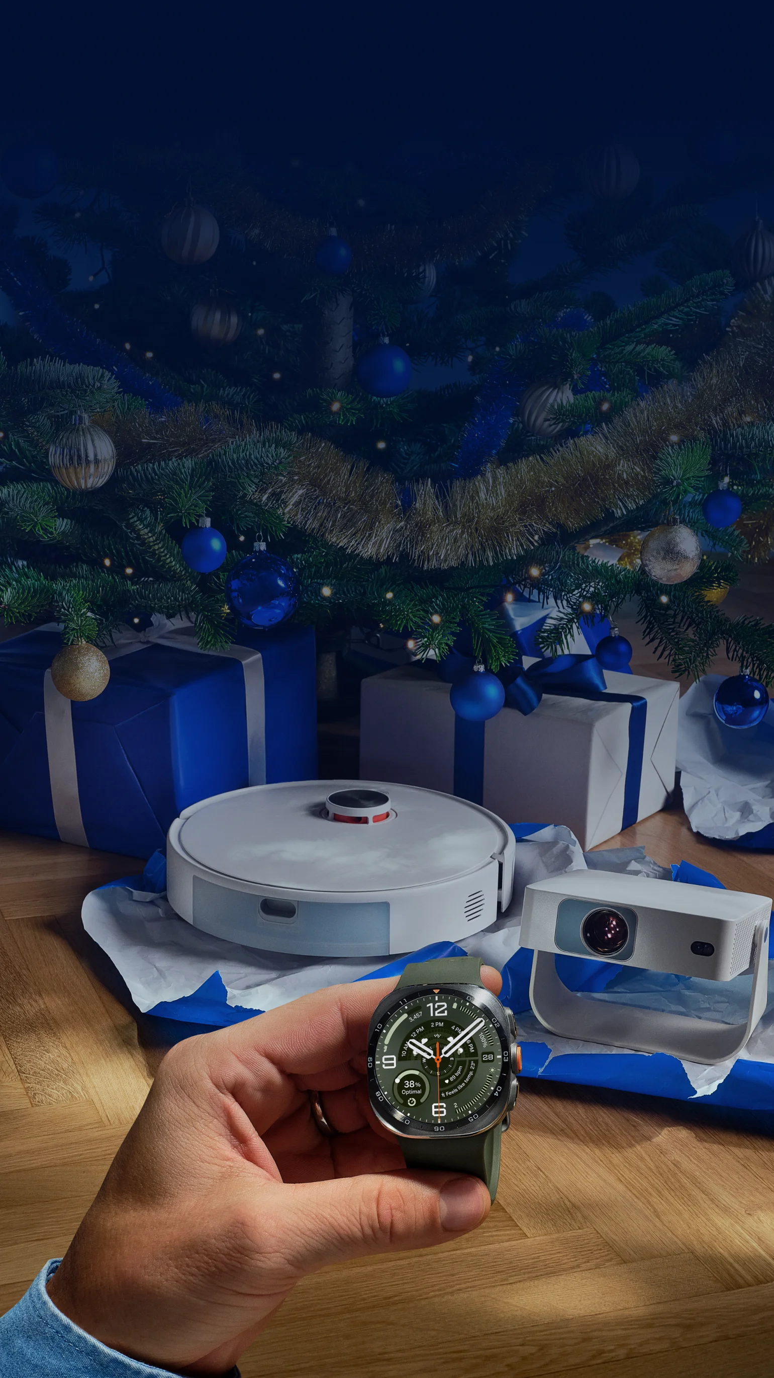 Robotický vysávač, projektor a smart hodinky pod vianočným stromčekom